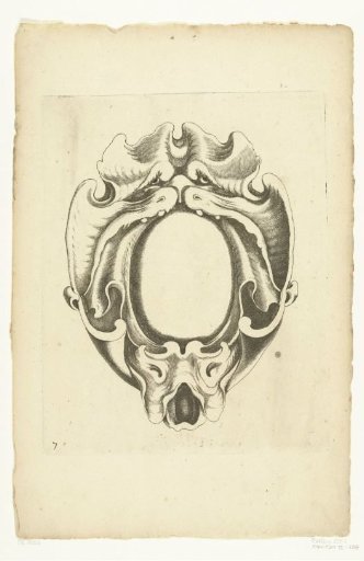 Cartouche with a large monster's head