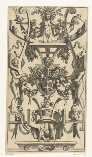 Scrollwork with a fruit basket in the center