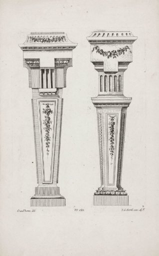 Two pedestals with garlands