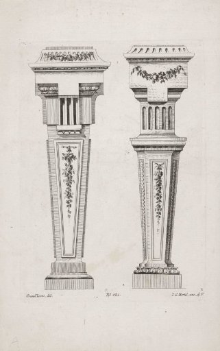 Two pedestals with garlands