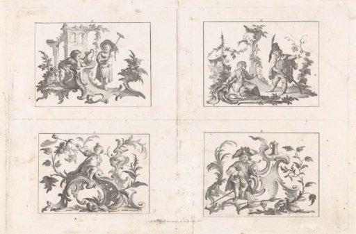 Four Scenes with Men and Women Smoking Pipes
