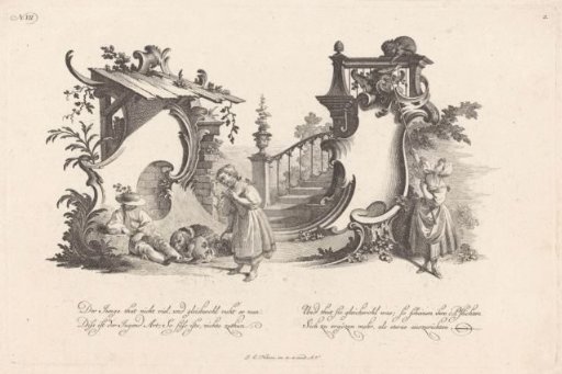 Cartouche with a sleeping man and two women