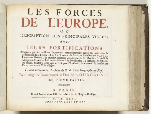 Title page of the seventh part of the print work: Nicolas de Fer, Les forces de l'Europe, 1696