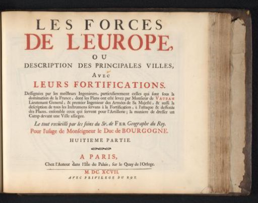 Title page of the eighth part of the print series: Nicolas de Fer, Les forces de l'Europe, 1697