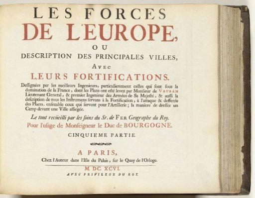 Title page of the fifth part of the print work: Nicolas de Fer, Les forces de l'Europe, 1696