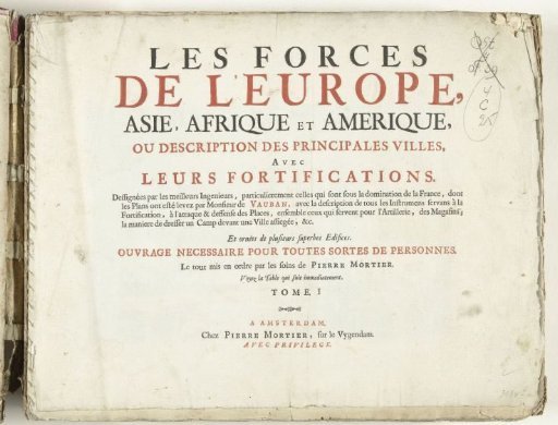 Title page for the first part of the print work: Les Forces de l'Europe, Asie, Afrique et Amerique, ca. 1702