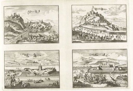 Views of Erlauw, Nitrac, Tokay and Palotta, ca. 1702