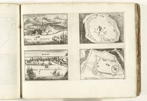 Maps and views of Pílos, Zarnata, Modon and Passava, ca. 1702