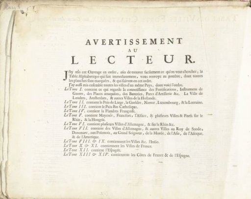Preface to the reader of the print work: Les Forces de l'Europe, Asie, Afrique et Amerique, ca. 1702
