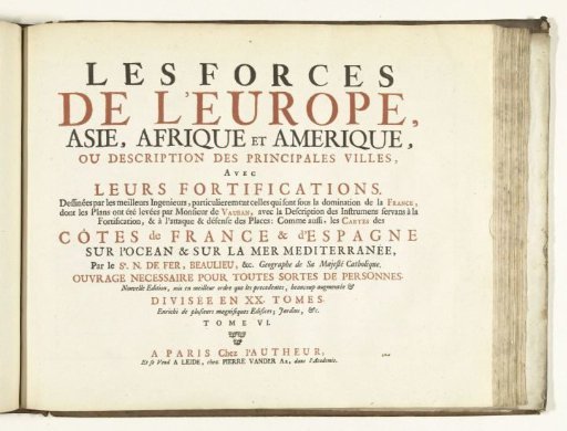 Title Page for the Print Series: Les Forces de l'Europe, Asie, Afrique et Amerique (...) Comme aussi les Cartes des Côtes de France et d'Espagne (Part VI), 1726