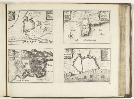Maps of Puigcerdà, Palamós, Château de la Trinité and Barcelona, 1726