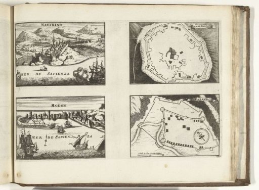 Plans and views of Pílos, Zarnata, Modon, and Passava, 1726