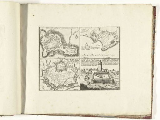 Four maps of cities in Roussillon, ca. 1701-1713