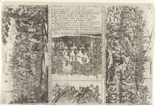 Back side of a sheet with four scenes from the year 1709