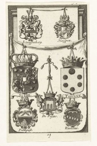 Arms of the plenipotentiaries of Sweden and Tuscany at the peace negotiations at Utrecht (no. 14), 1712-1713