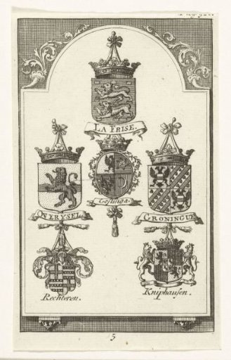Arms of the plenipotentiaries of Friesland, Groningen and Overijssel at the peace negotiations at Utrecht (no. 5), 1712-1713