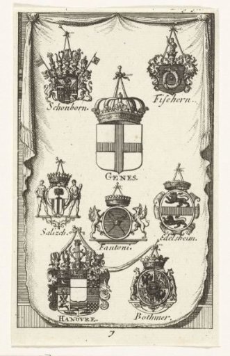 Arms of the plenipotentiaries of Genoa and Hanover at the peace negotiations at Utrecht (no. 7), 1712-1713