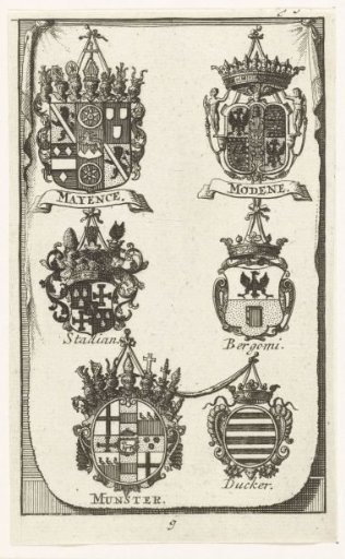 Arms of the plenipotentiaries of Mainz, Modena and Münster at the peace negotiations at Utrecht (no. 9), 1712-1713