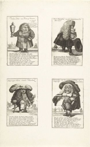 Sheet with caricatures of little people and the wind traders, 1720