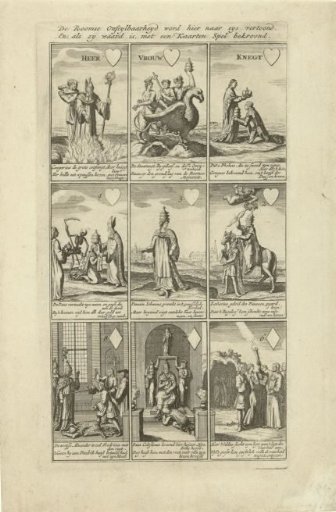 Nine cards with satirical prints on Papal Infallibility, 1724