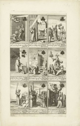 Nine cards with satirical prints on Papal Infallibility, 1724