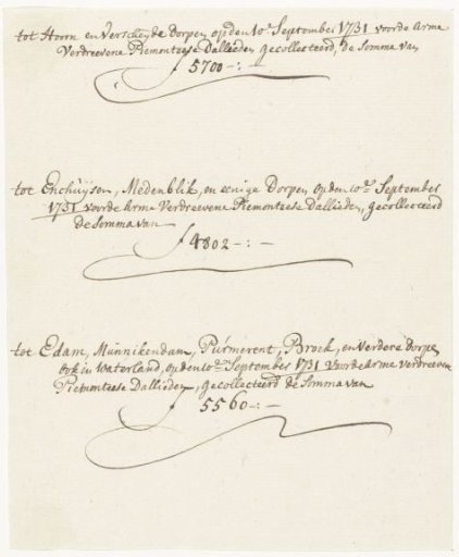 Account of the proceeds from collections for the expelled Piedmontese, 1731