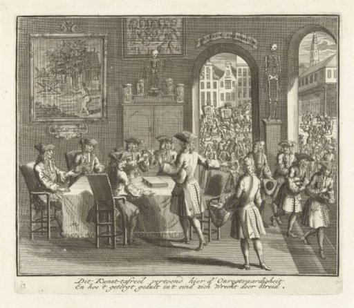 Allegory on the dismissal of the eight wardens of the Surgeons' Guild in Amsterdam, 1732