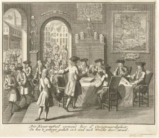Allegory on the dismissal of the eight wardens of the Surgeons' Guild in Amsterdam, 1732