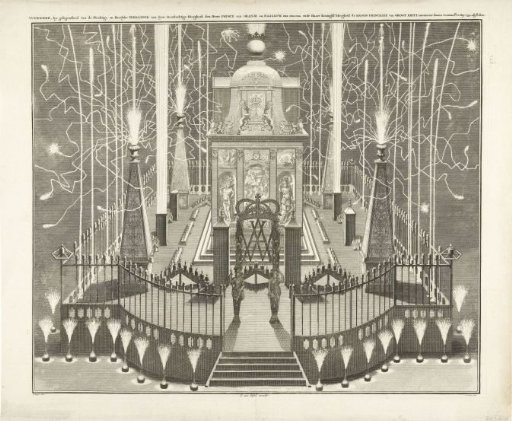 Fireworks in Leeuwarden upon the arrival of the newly married couple Prince William IV and Anna of England, 1734