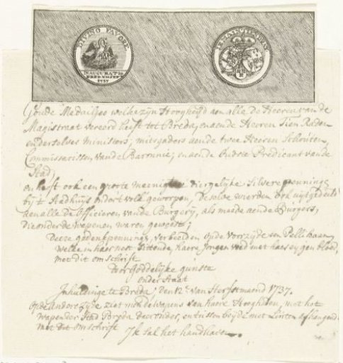 Medal at the inauguration of Willem IV in Breda, 1737