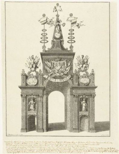Arch of triumph on the Grote Markt at the entrance of Willem IV in Breda, 1737