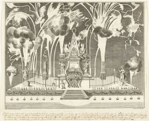 Fireworks at the entrance of Willem IV in Breda, 1737