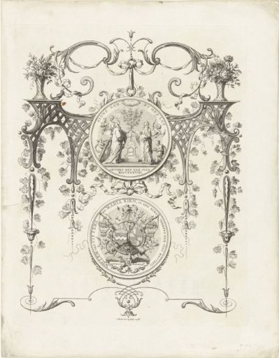 Decorative representation with the medal on the silver wedding anniversary of Willem van Citters and Maria Kien, 1738