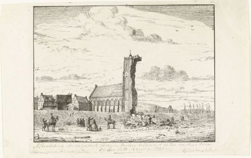 Collapsed tower of the church at Egmond aan Zee, 1741