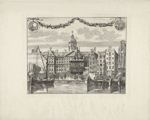 Dam with Town Hall and Waag and the Displayed Banners at the Proclamation of William IV as Stadtholder, 2 May 1747