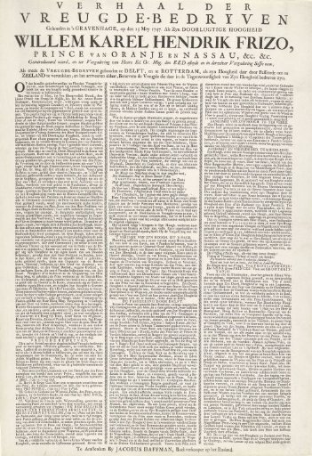 Account of the festivities surrounding the swearing-in of Willem IV as Stadtholder of Holland and West-Friesland, 1747