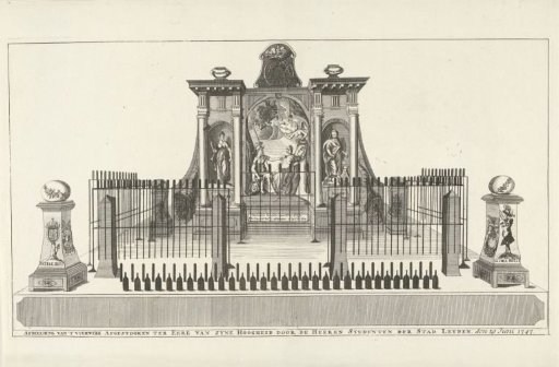 Fireworks in Leiden on the occasion of the appointment of William IV as stadtholder of the Republic, 1747