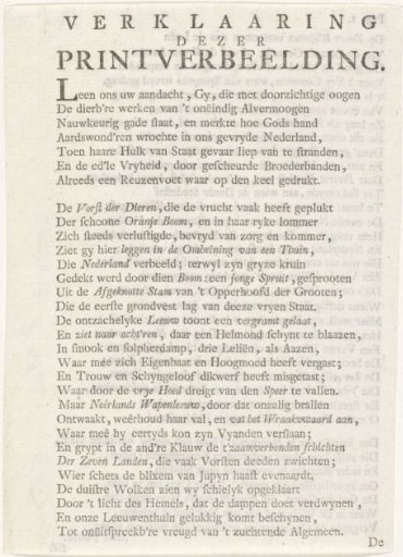Printed explanation of the print with the allegory on the elevation of William IV to stadtholder in 1747
