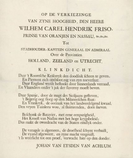 Soundproof on the election of William IV as stadtholder, 1747
