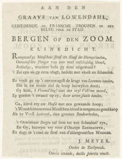 Verse on the Siege of Bergen op Zoom, 1747