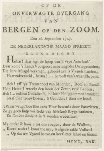 Verse on the Fall of Bergen op Zoom, 1747