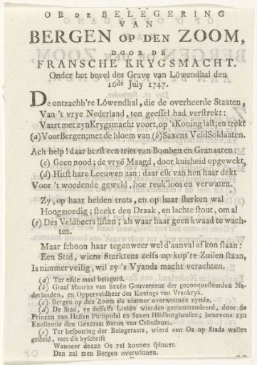 Verse on the Siege of Bergen op Zoom, 1747