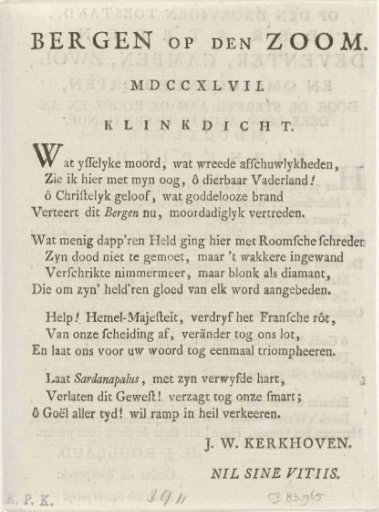 Verse on the Siege of Bergen op Zoom, 1747