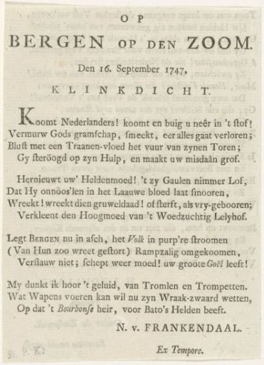 Poem on the Fall of Bergen op Zoom, 1747
