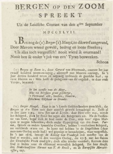 Poem on the Fall of Bergen op Zoom, 1747