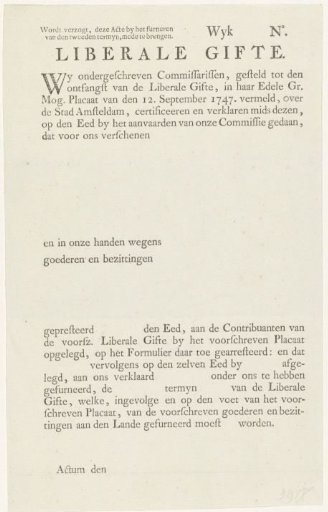 Note for the Liberal Gift Requested in 1747