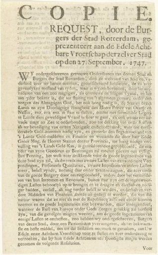 Request on Behalf of the Citizens of Rotterdam, 1747