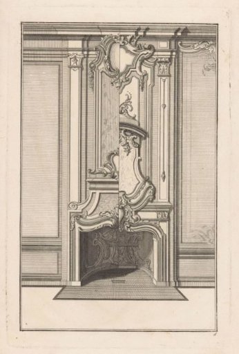 Ornamental fireplace with a cartouche
