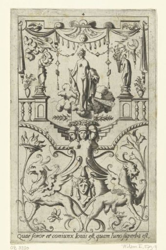 Juno with a peacock, standing under a canopy
