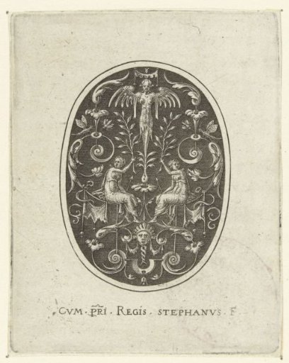 Two women at the foot of a winged female herm